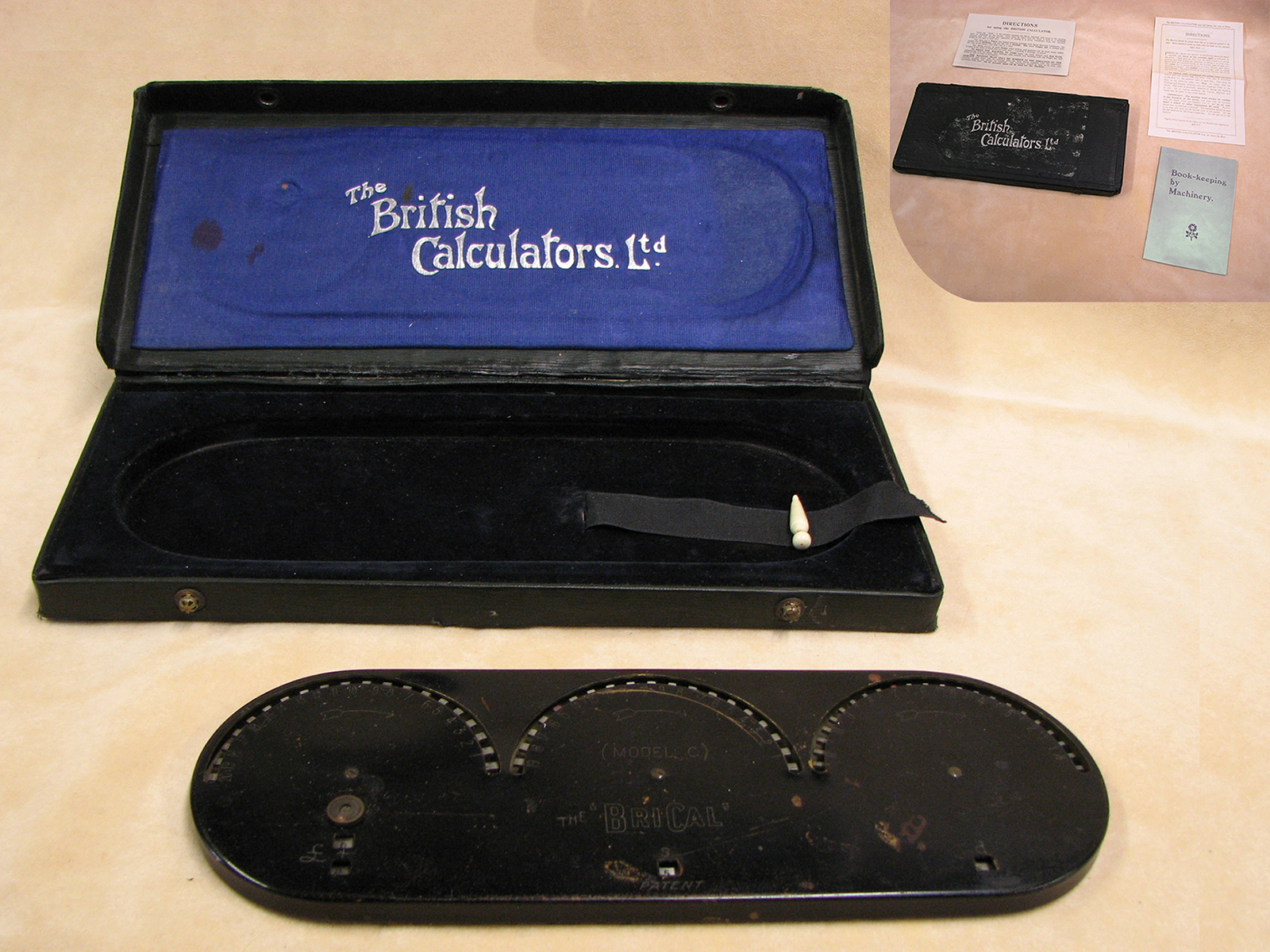 Rare Model C BriCal money calculating machine in case, circa 1910